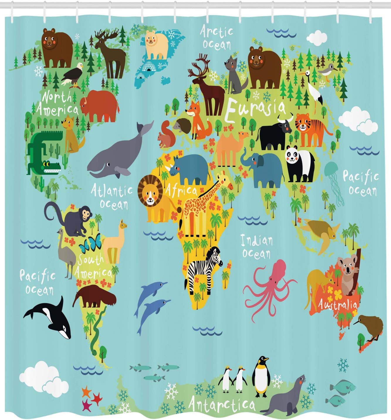Animals Geographical Distribution World Map Shower Curtain
