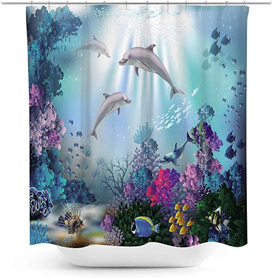 Dolphin Shower Curtain Underwater Ocean Sea Life Bathroom