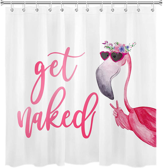 Hippie Pink Bird with Cool Sunglass Summer Tropical Get Naked Flamingo Shower Curtain