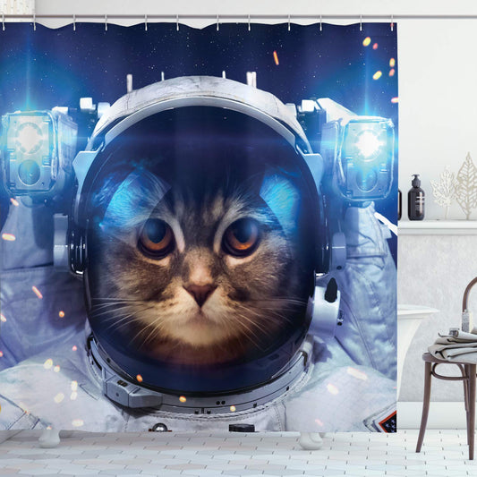 Blue Earth Astronaut Cat Shower Curtain