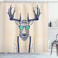 Hipster Deer Man with Glass Drawing Surreal Antlers Shower Curtain