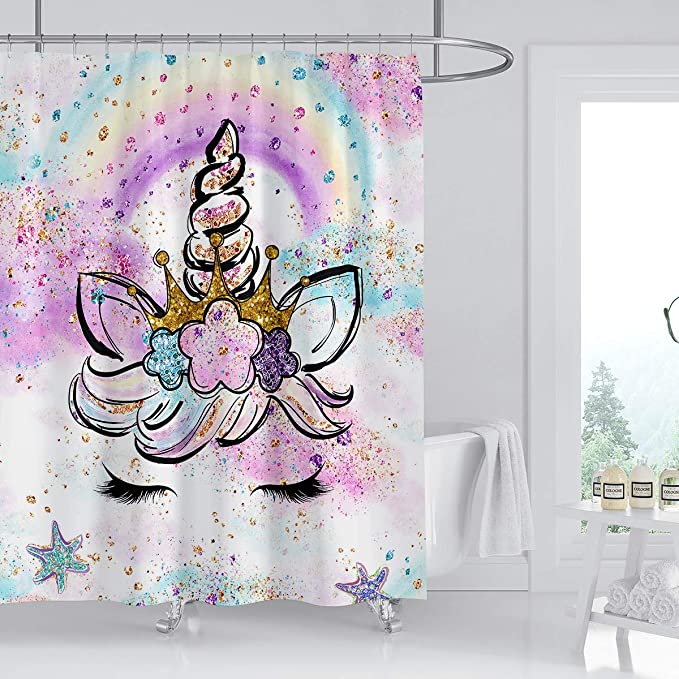 Rainbow Unicorn Shower Curtain Girly Kids Cartoon