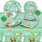 Green Easter Paper Plates and Napkins - 24Pcs Disposable Tableware Set