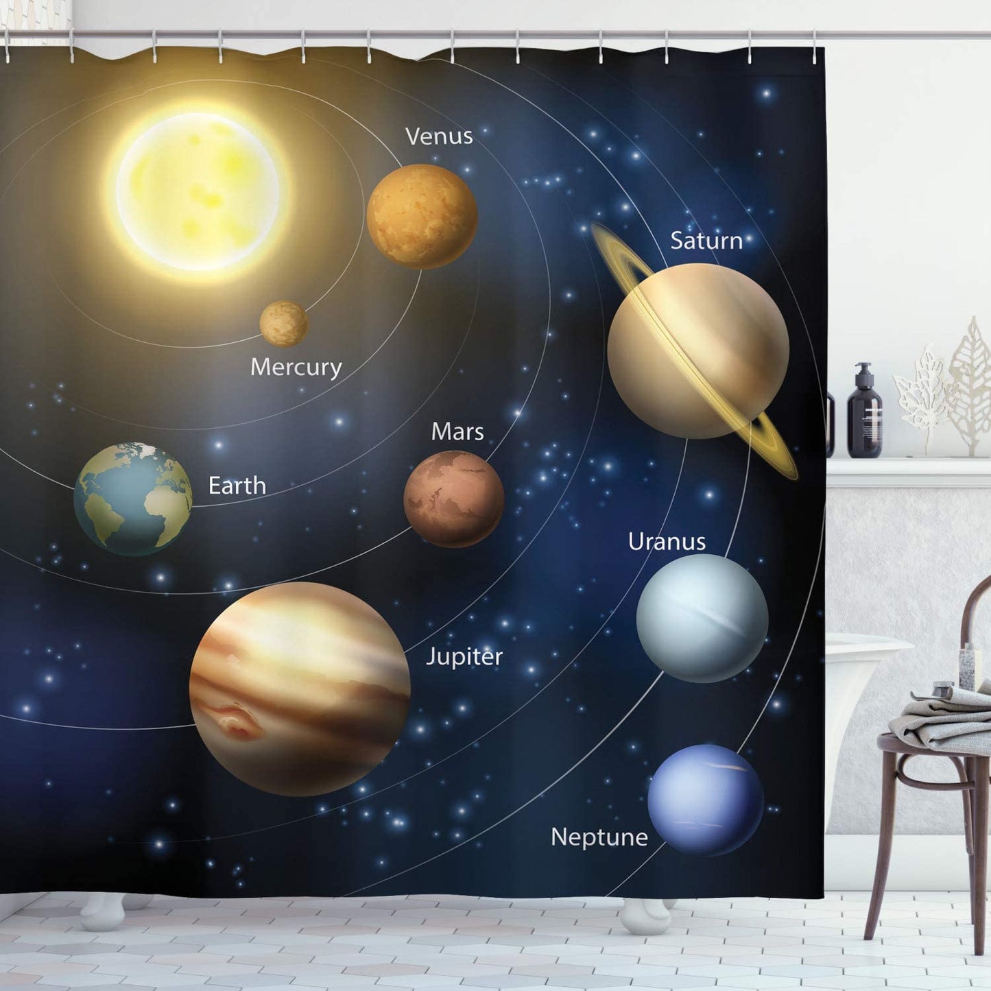 Educational Outer Space Solar System Shower Curtain