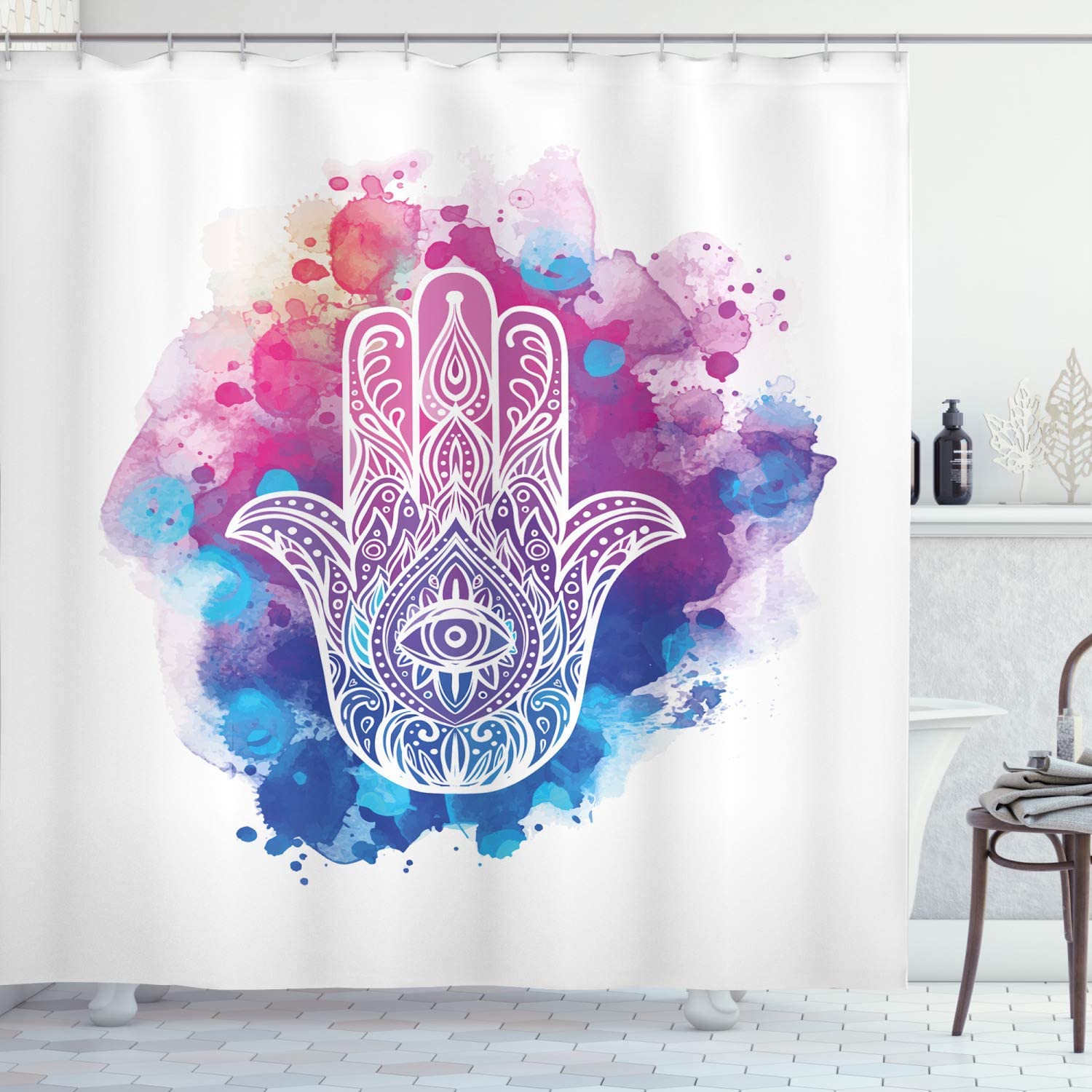 Purple Blue Splashes Hasma Hand Shower Curtain