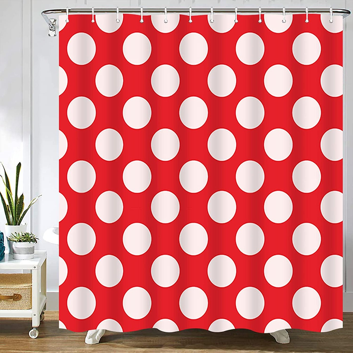 Red with White Polka Dots Shower Curtain