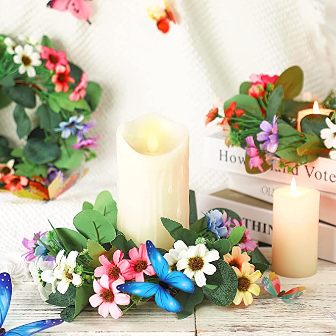 Colorful Floral Daisy Candle Rings - 4 Pack