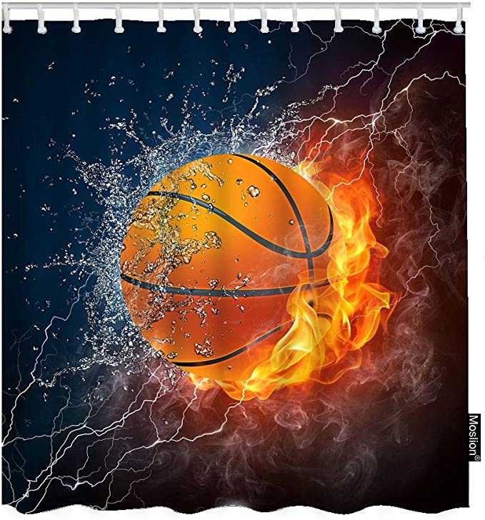 Digital Art Ice and Fire Basketball Shower Curtain