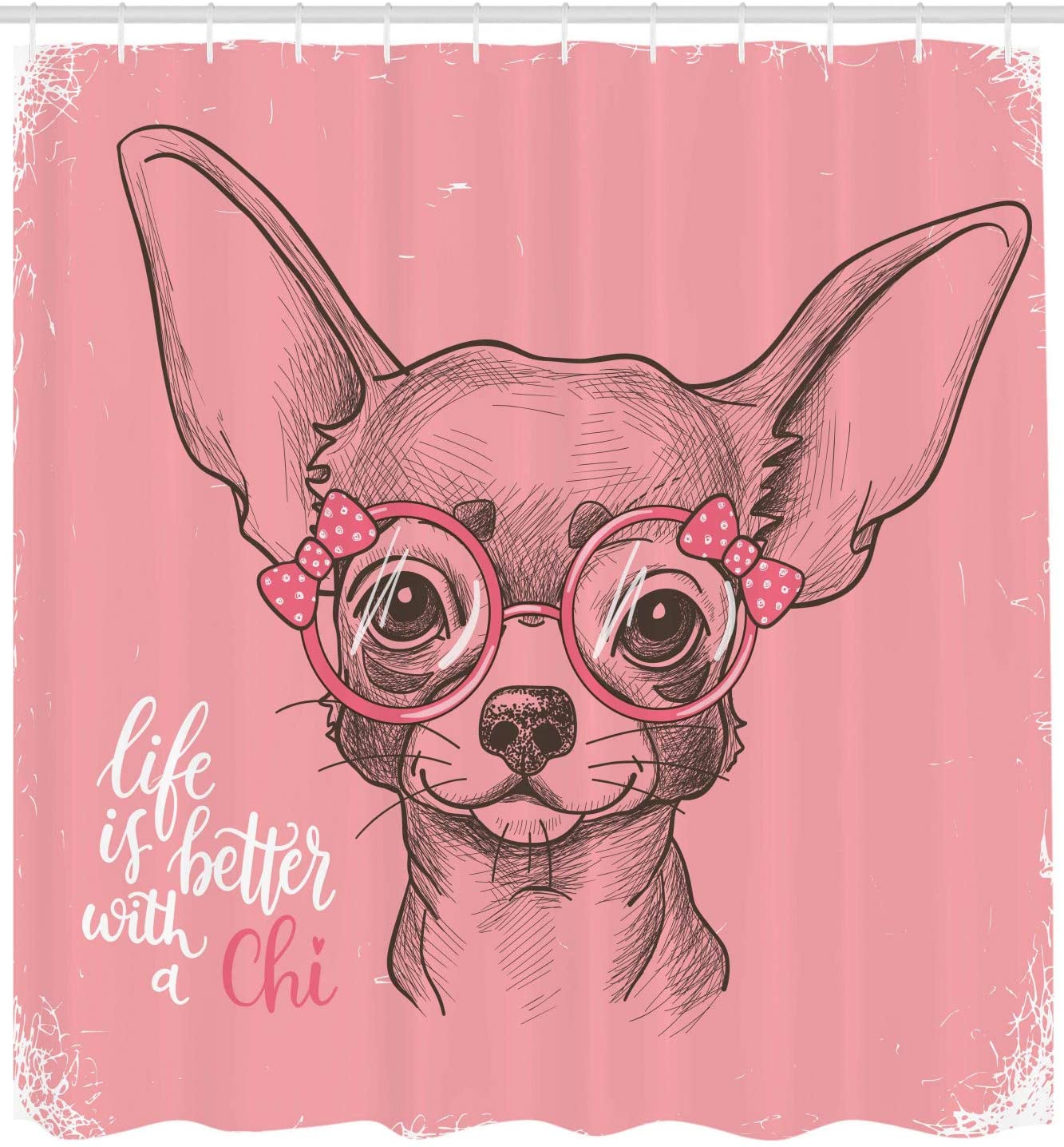 Pink Fashion Glasses Ribbons Girly Chihuahua Shower Curtain