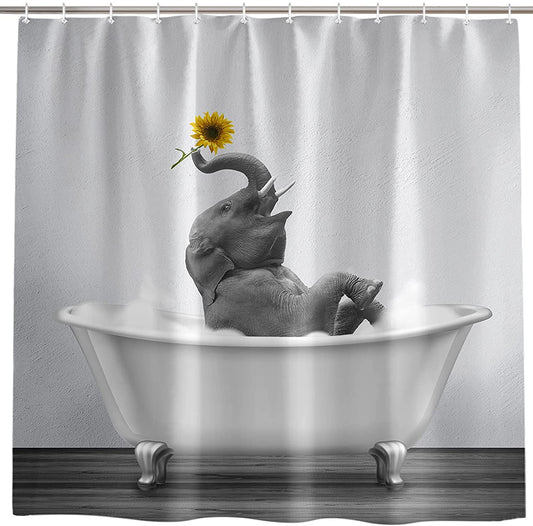 Happy Bathing Time Sunflower with Little Elephant Shower Curtain