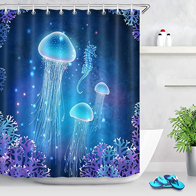 Blue Jellyfish Shower Curtain Underwater Magic Sea Life