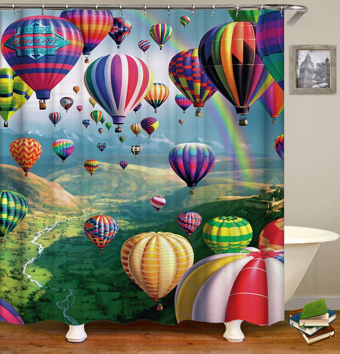 Dreamlike Scenic Hot Air Balloons Flying in The Sky Shower Curtain
