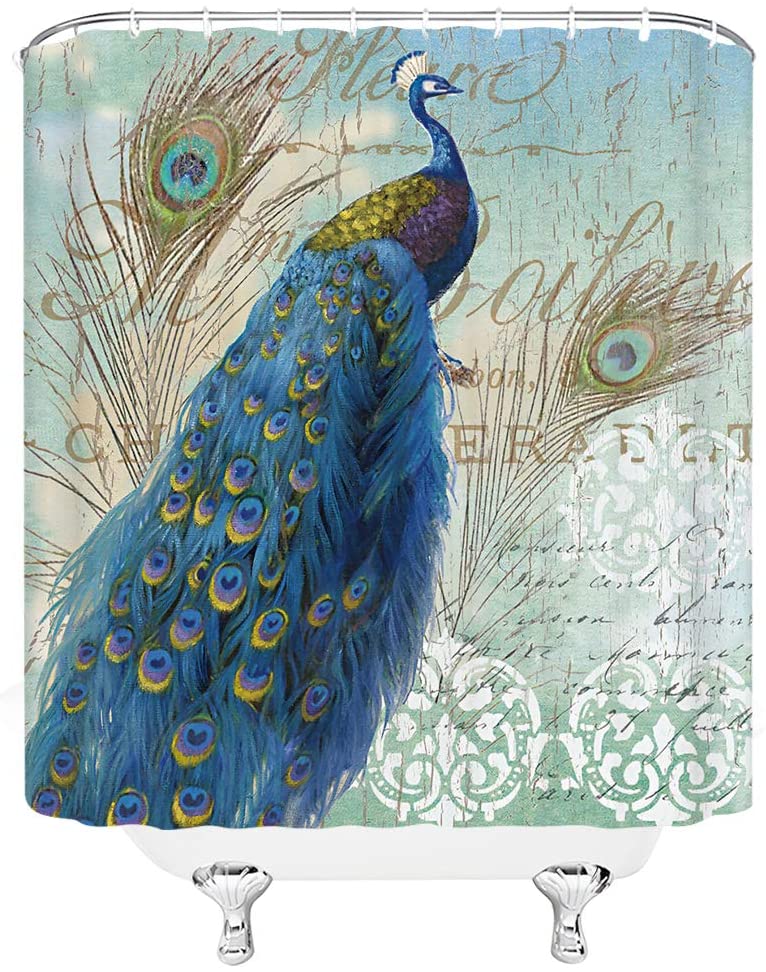 Retro Classical Art Elegant Blue Peacock Shower Curtain