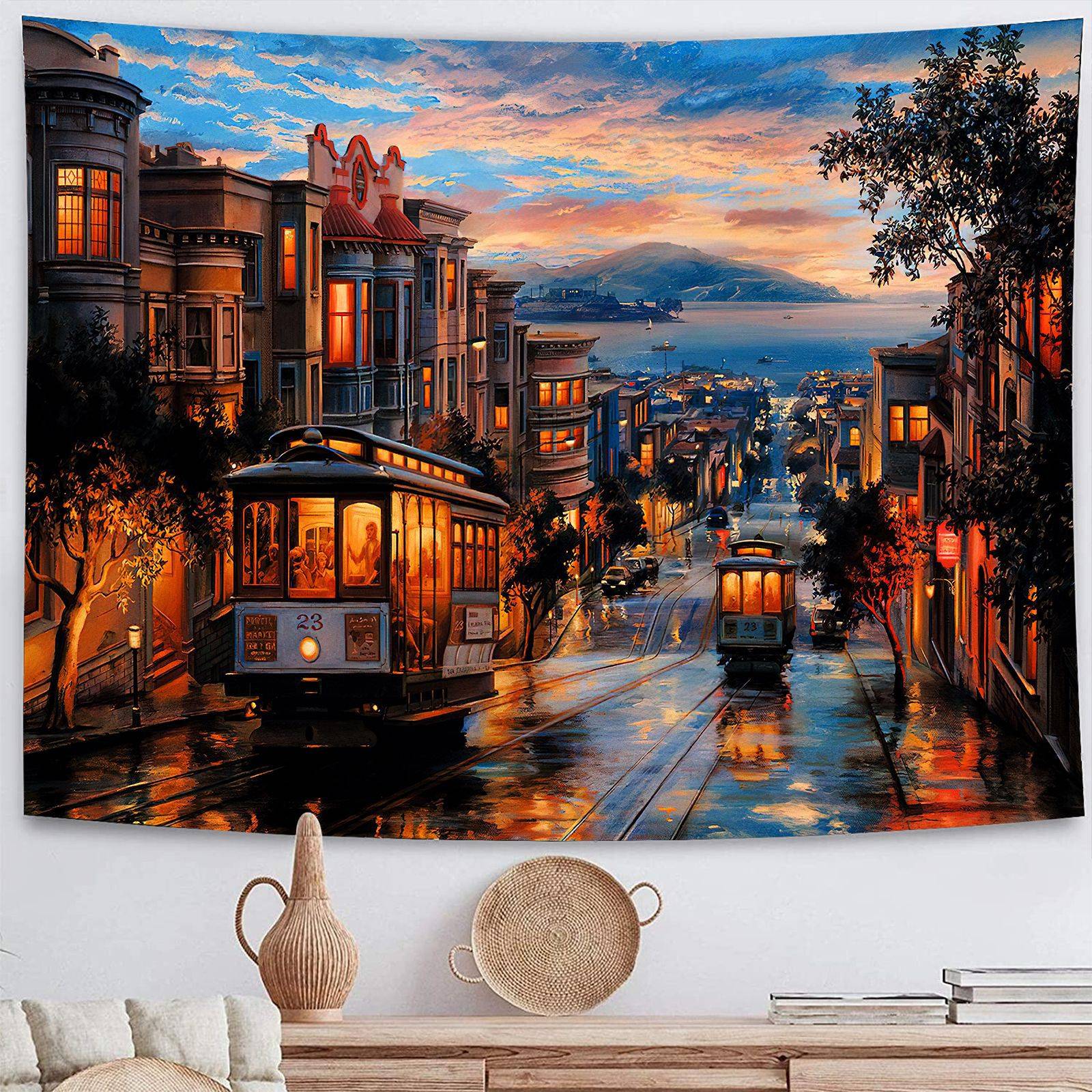 San Francisco City Tram Sunset Cable Car Heaven Tapestry