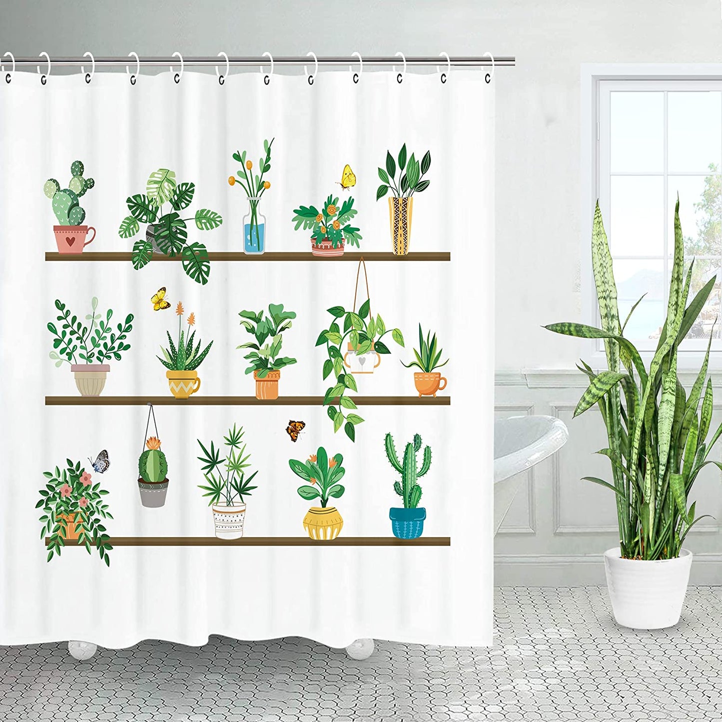 Housepalnt Potted Cute Cactus Succulent Shower Curtain