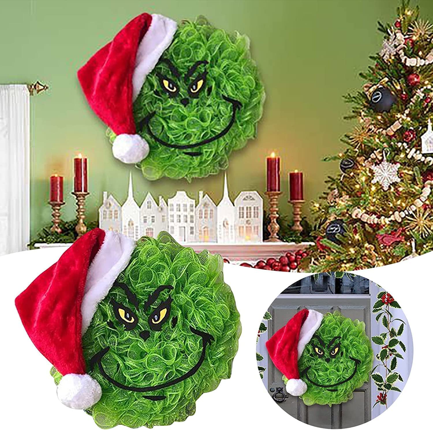 Grinch Christmas Mesh Door Wreath