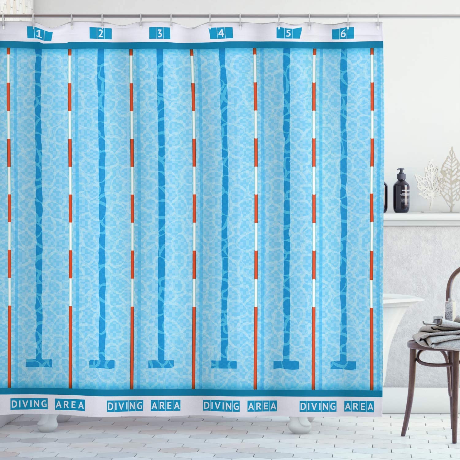 Blue Swimming Pool with The Lanes Shower Curtain