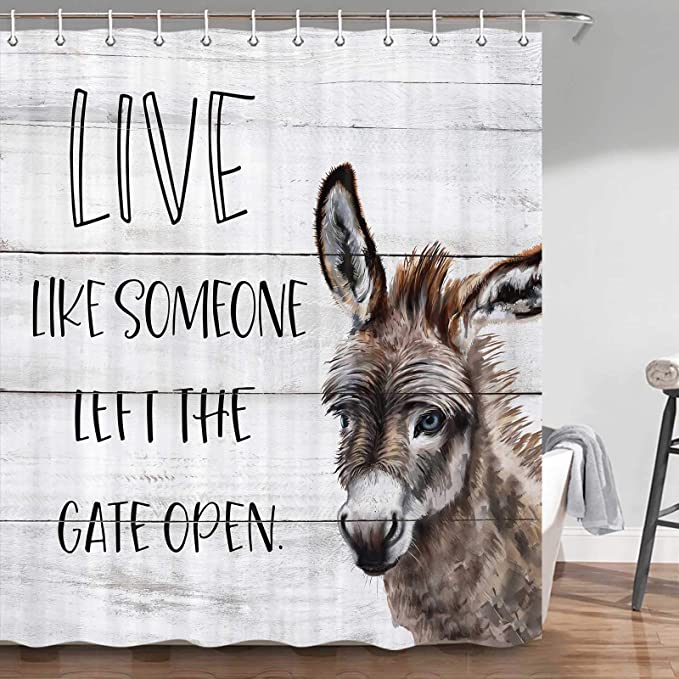 Donkey Shower Curtain with Barn Door Quotes