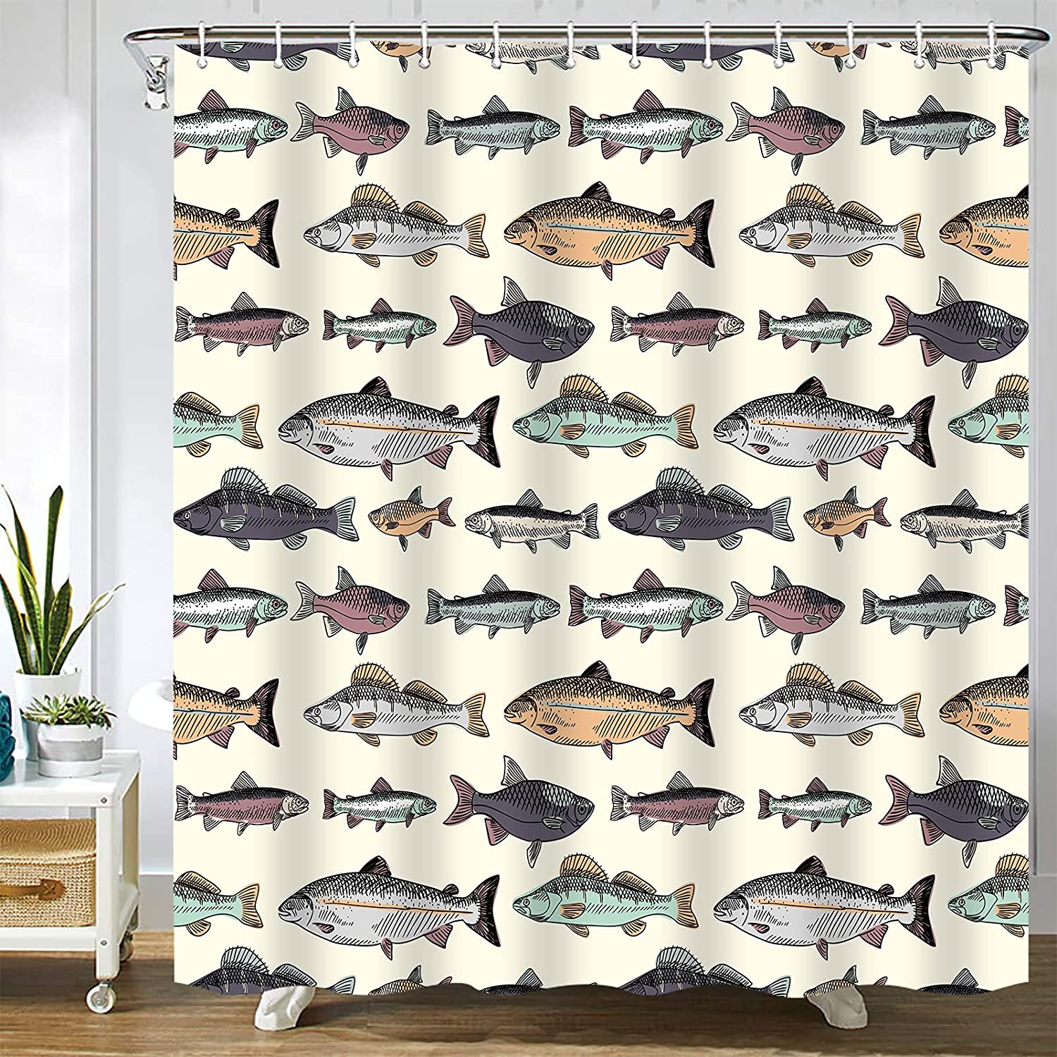 Seamless Lake Fishes Trout Shower Curtain