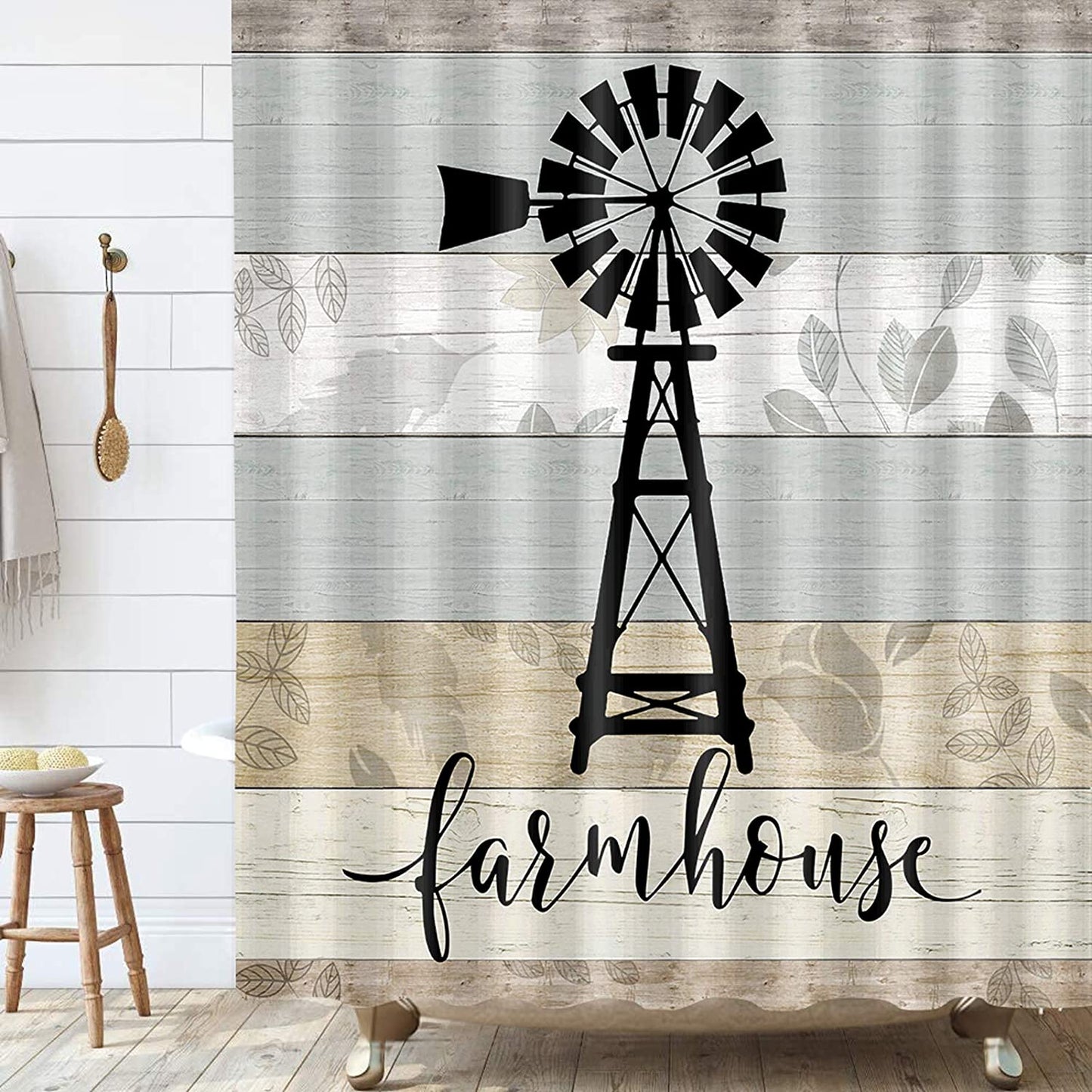 Farmhouse Barn Door Windmill Shower Curtain