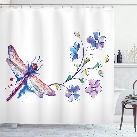 Purple Ivy Flower with Dragonfly Shower Curtain