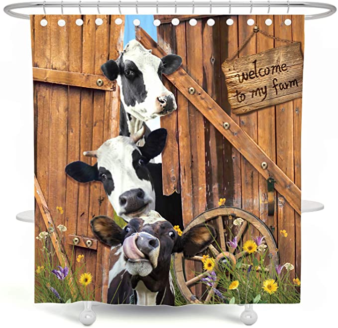 Funny Farm Cow Trhough Barn Door Shower Curtain