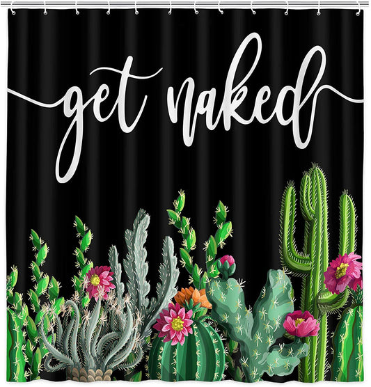 Black Backdrop Flowering Cacti Tropical Succulent Get Naked Cactus Shower Curtain