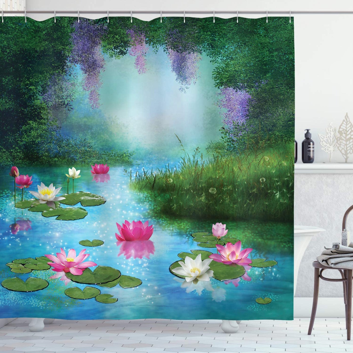 Zen Pond Art Lily Pad Shower Curtain