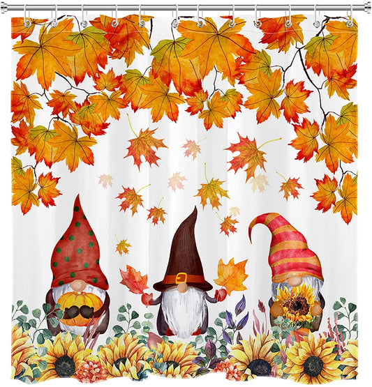 Fall Season Maple Leaves Gnome Thanksgiving Shower Curtain