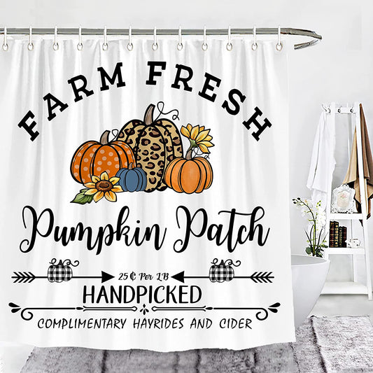 Fall Autumn Pumpkin Patch Shower Curtain Farm Fresh Harvest Vegetables