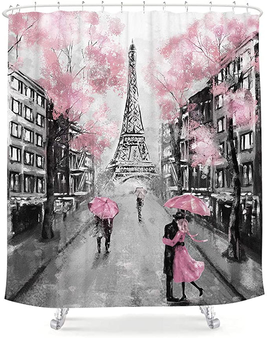Umbrella with Eiffel Tower Paris Shower Curtain