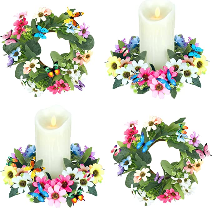 Colorful Floral Daisy Candle Rings - 4 Pack