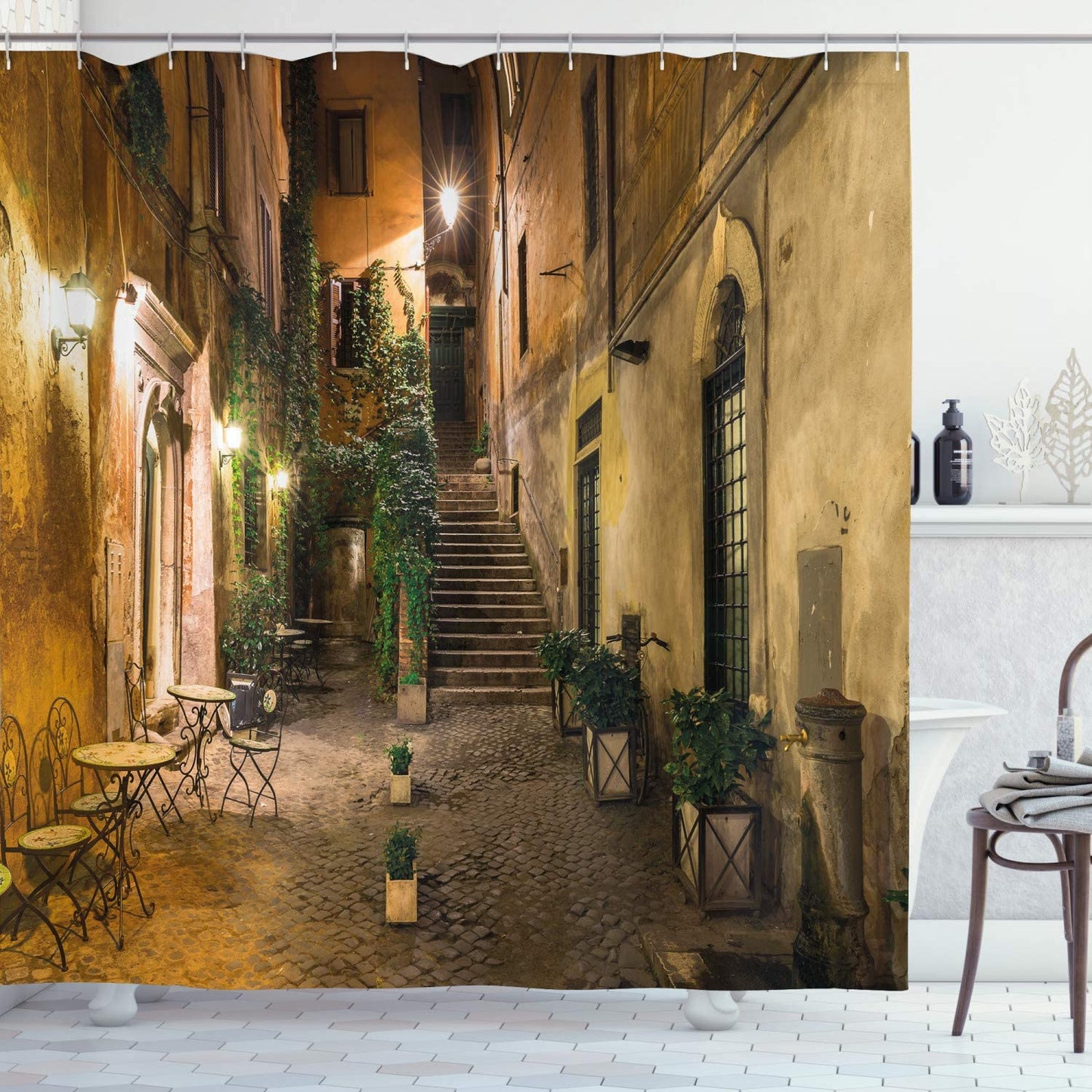 Italian Old Courtyard Street Rome Shower Curtain