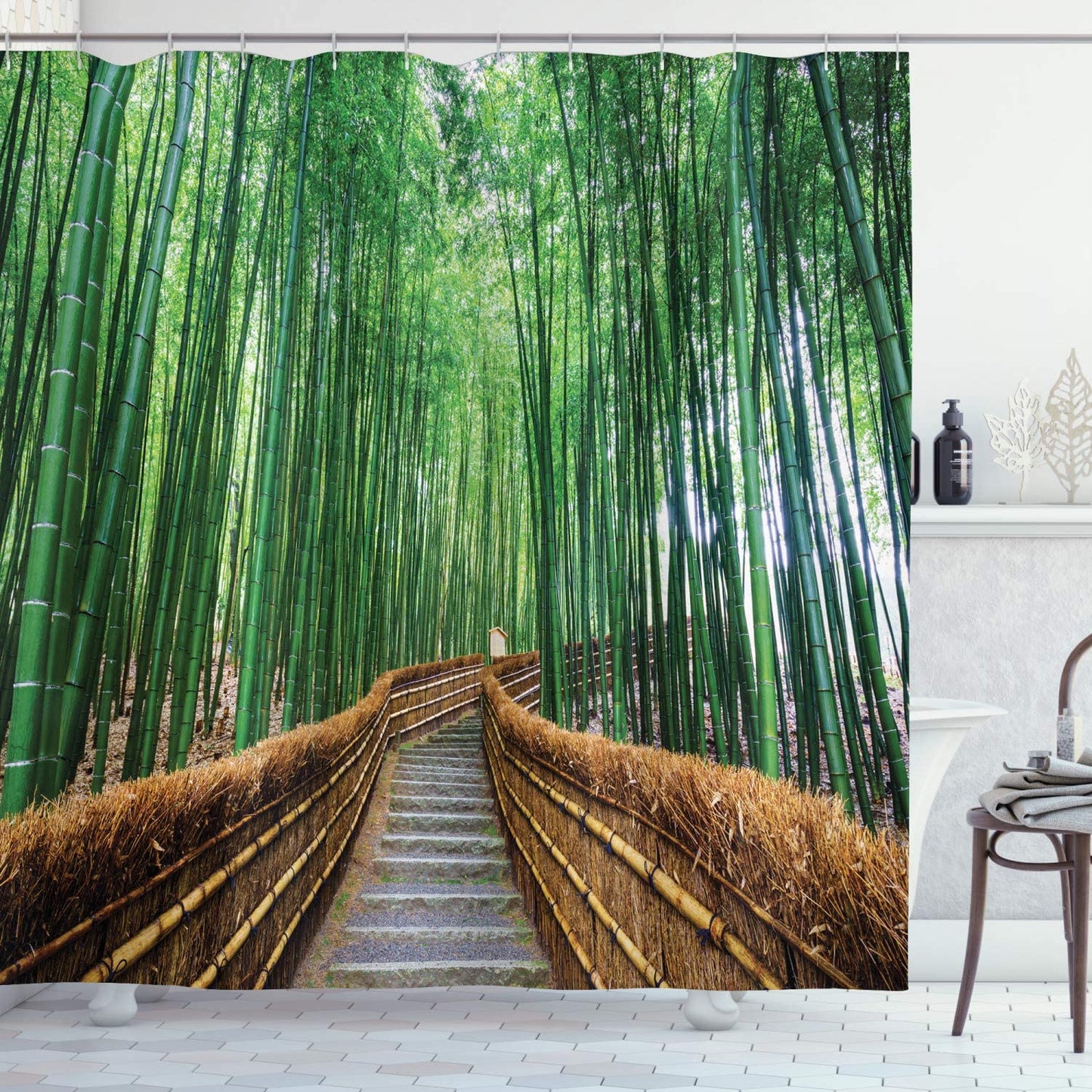 Bridge Over Tree Landscape Bamboo Forest Shower Curtain