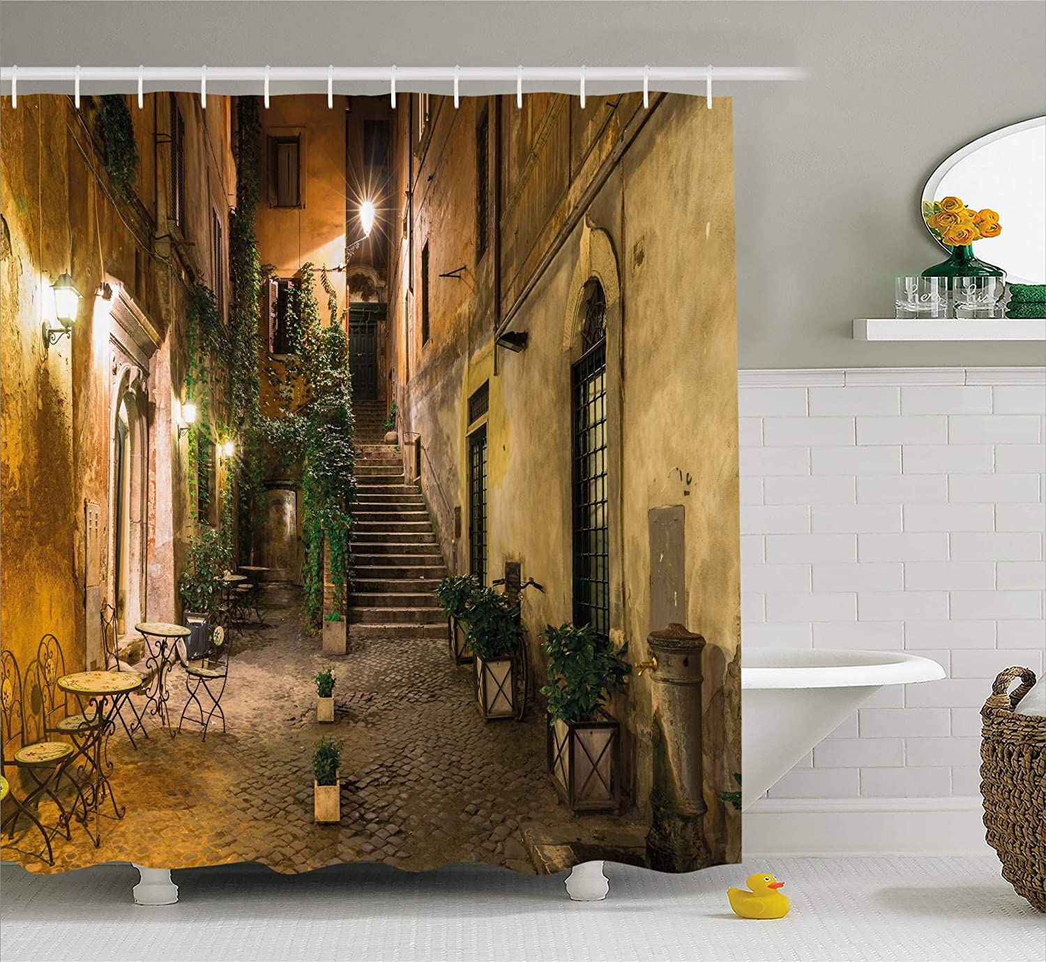 Italian Old Courtyard Street Rome Shower Curtain