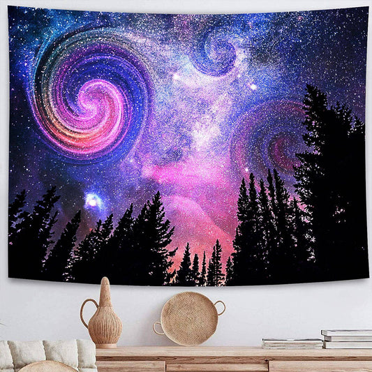 Purple Space Starry Night Swirl Art Galaxy Tapestry