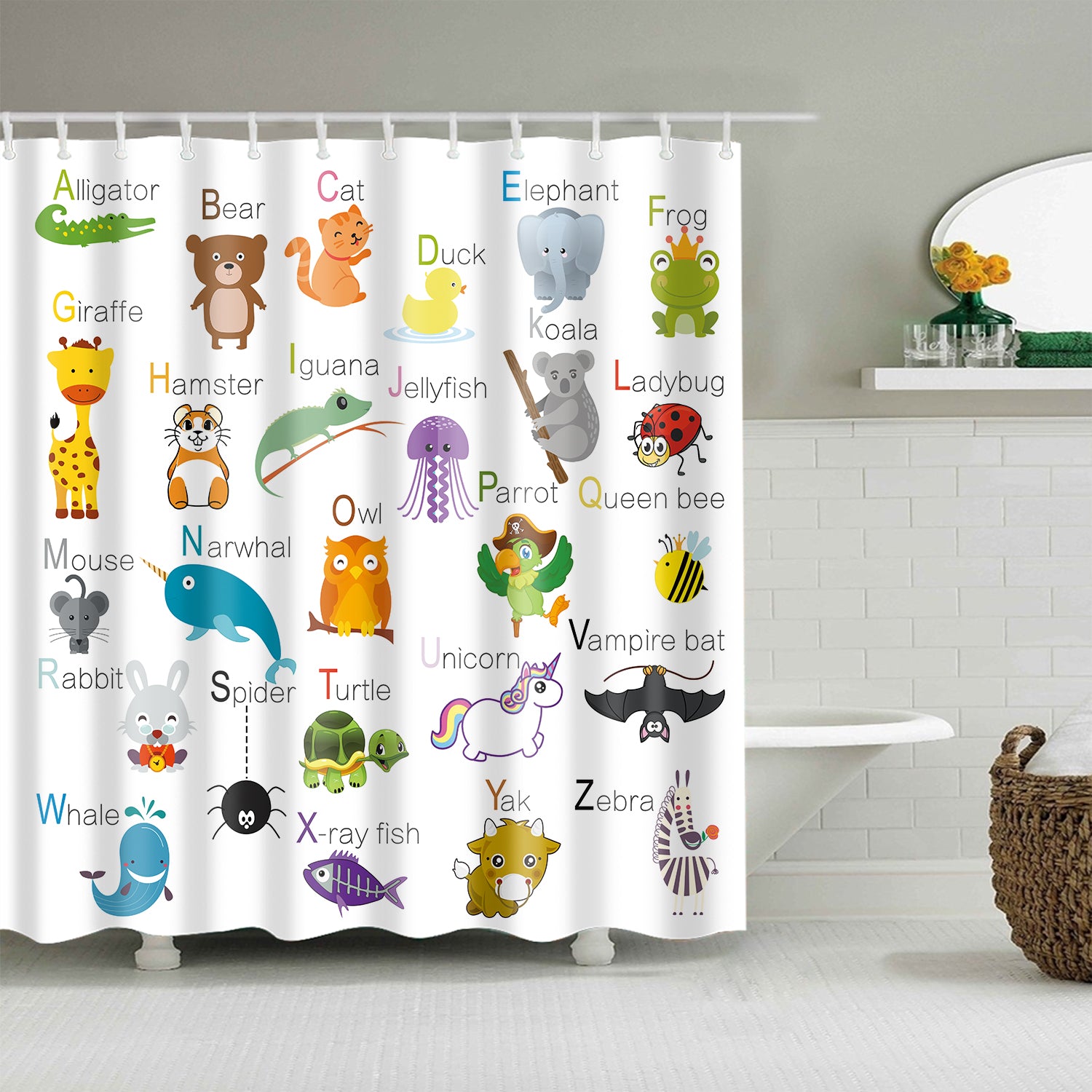 ABC Alphabet with Cartoon Animal Educational Shower Curtains