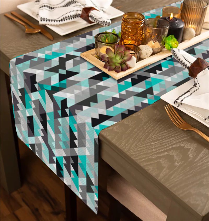 Abstract Green Triangle Geometric Table Runner