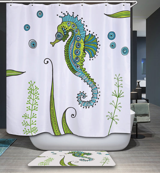 Abstract Art Cute Green Seahorse Shower Curtain