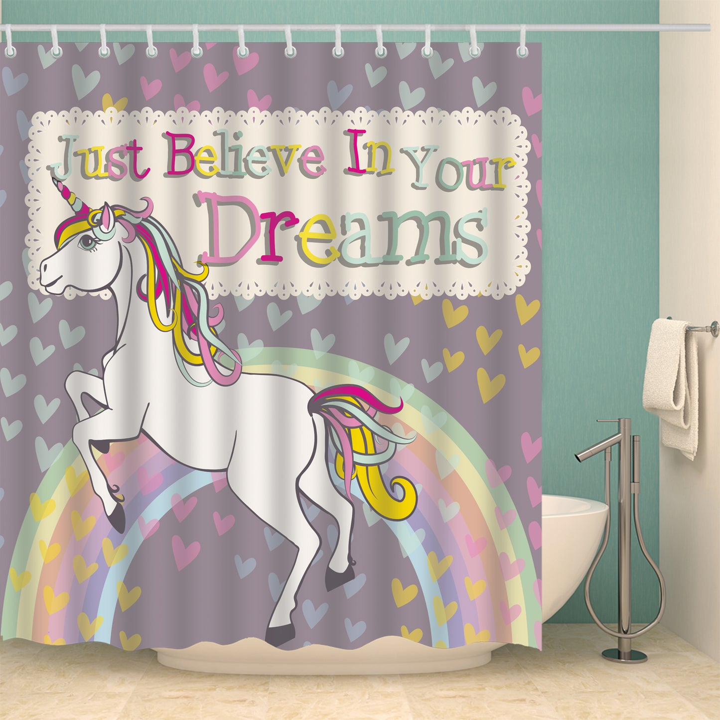 Adorable Colorful Design Girls Unicorn Shower Curtain