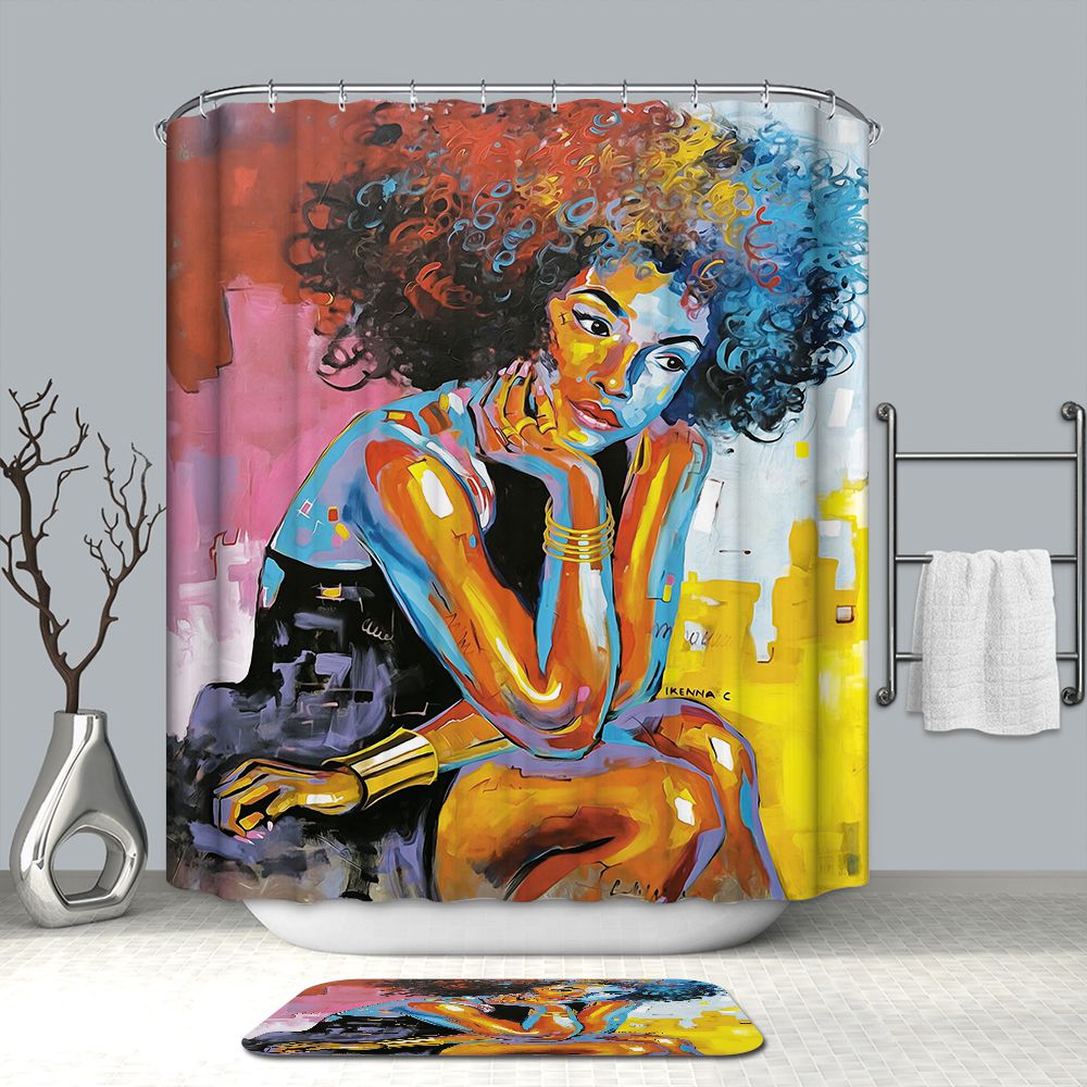 African American Girl Shower Curtain Abstract Art Modern Portrait Bathroom Decor Gojeek