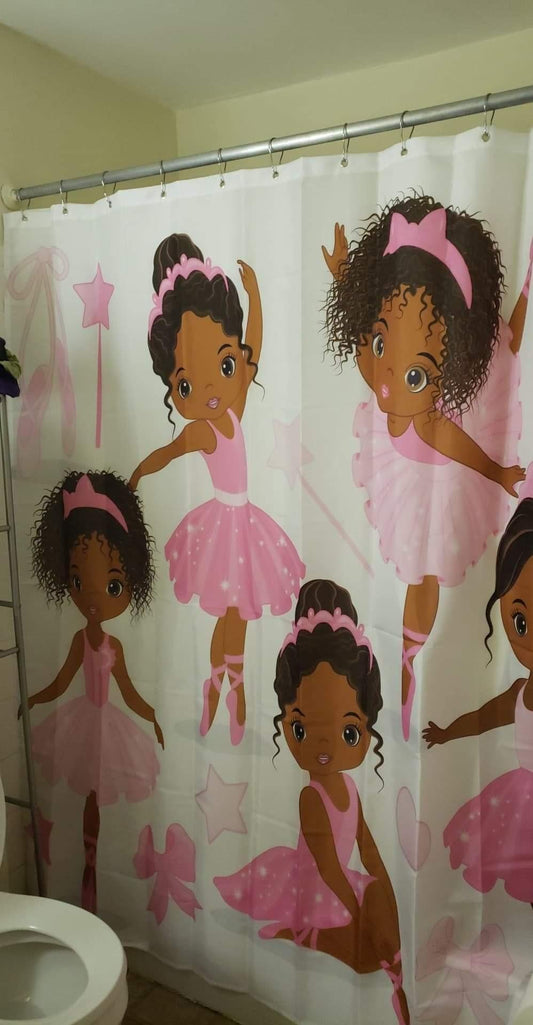 African American Little Girls Ballerina Dancer Shower Curtain