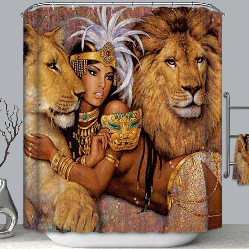 African Queen with Lions Shower Curtain