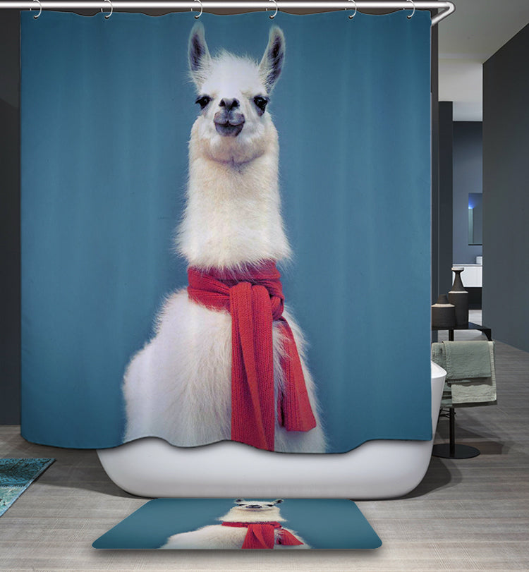 Alpaca Wearing Red Scarf Llama Shower Curtain