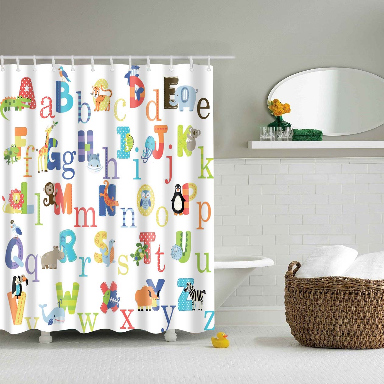 Alphabet Educational Cute Animal Kids Shower Curtain | GoJeek