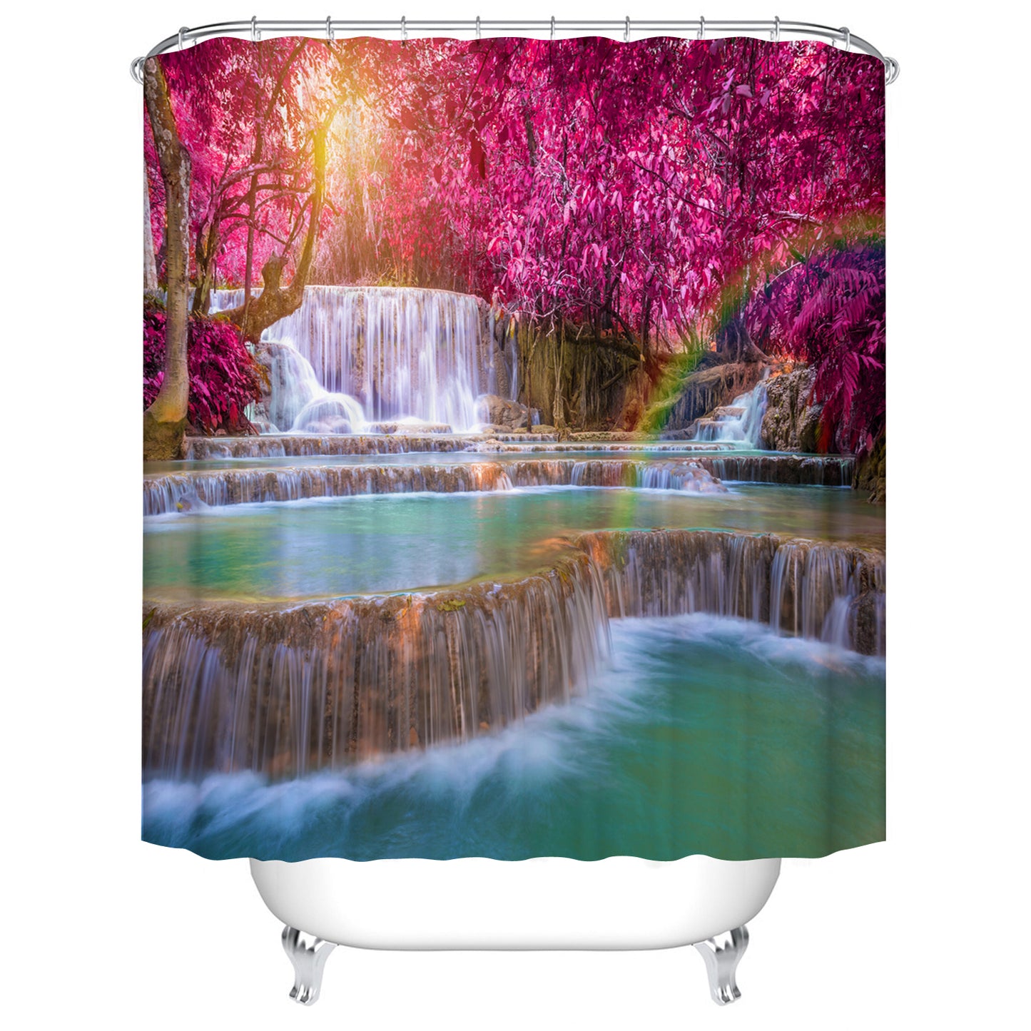 Amazing Colorful Autumn Purple Forest Waterfall Shower Curtain