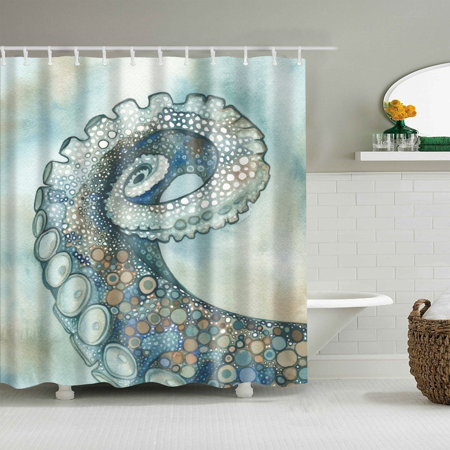 Amazing Art Green Octopus Tentacles Shower Curtain