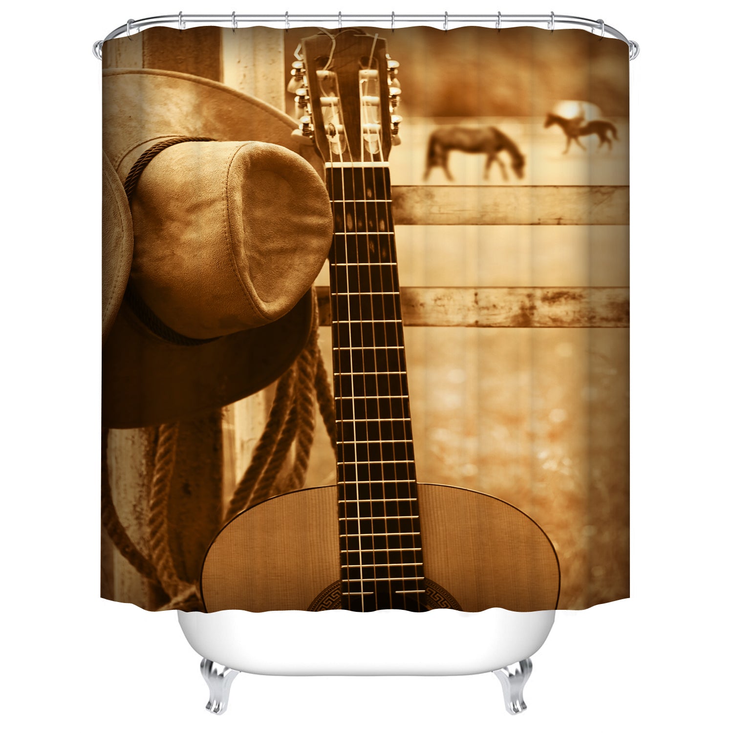 American Western Cowboy Hat and Guitar Texas Country Shower Curtain
