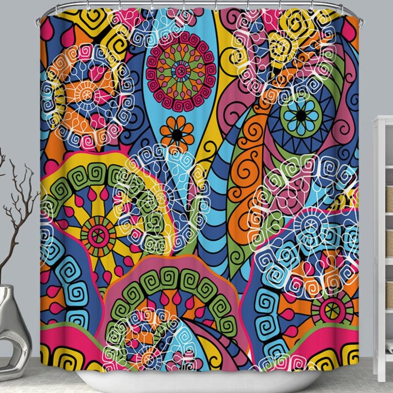 Arabic Round Colorful Ornament Kaleidoscope Flower Shower Curtain