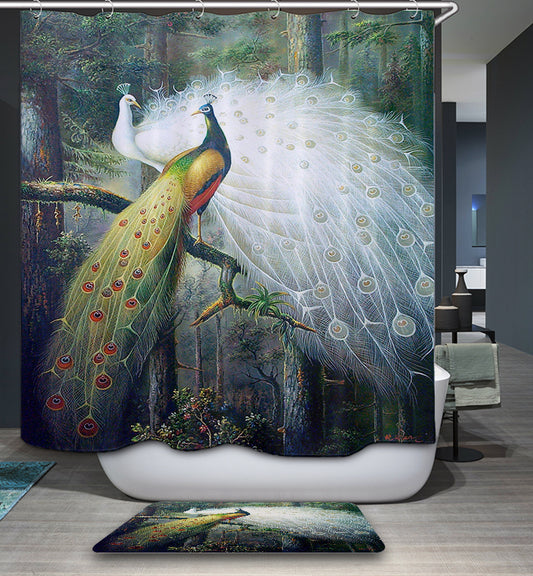 Astonishing White Feather Peacock Couple Shower Curtain